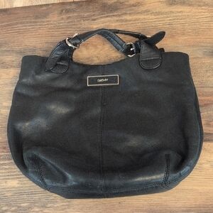DKNY Elegant Black Leather Shoulder Handbag Carry Hobo Bag